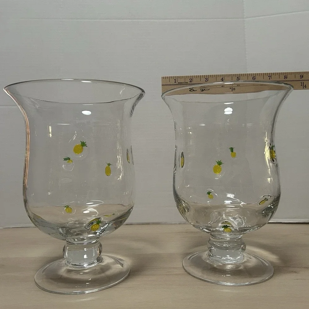 Anthropologie Penelope Hand Blown Glass Pineapple Icon Vase Hurricane Set Of 2
